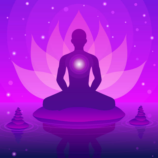 istock Silhouette human sitting and meditation on fantasy lotus background 1309552955