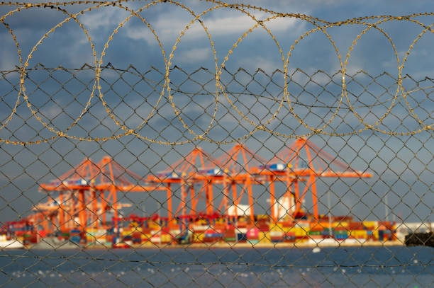 istock An image of steel wire mesh and harbour as background 1309553384