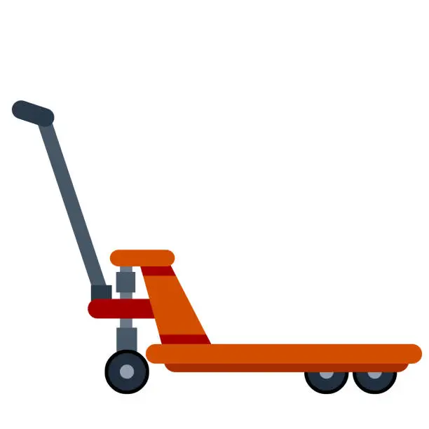 Vector illustration of Industrial warehouse tool. Platform trolley and Handcart with wheels. Logistics and transportation. Hand cart. Flat cartoon isolated on white