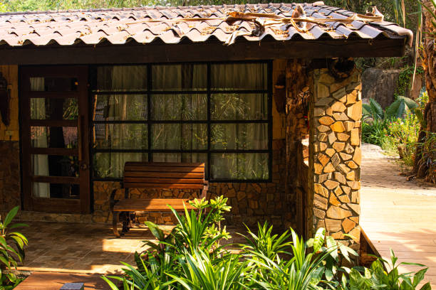 istock Taking sunbath on the terrace , Cottage in the forest 1309558706
