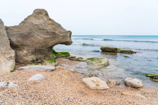 Rocky sea beach with boulders