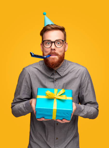 Happy man with birthday present