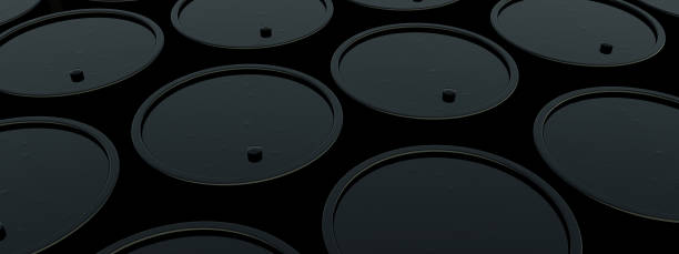 istock Black metal oil barrels 1309573223