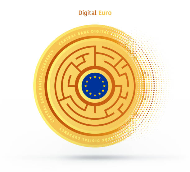 ilustraciones, imágenes clip art, dibujos animados e iconos de stock de dinero digital de la unión europea - coin euro symbol european union currency gold