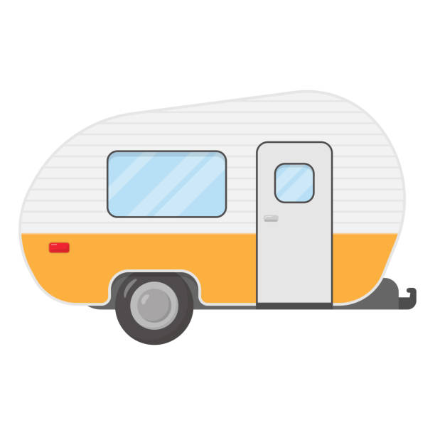 Trailer caravan, motorhome, mobile home for country vacation. Side view camping trailers Trailer caravan, motorhome, mobile home for country vacation. Side view camping trailers, isolated on white background. Vector illustration mobile home stock illustrations