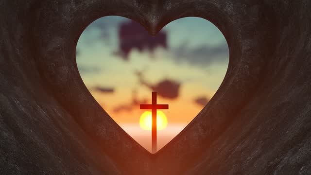 3D Cross With Heart Shape Background