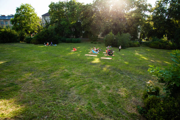 istock Group Of People Relaxing In Park 1309576000