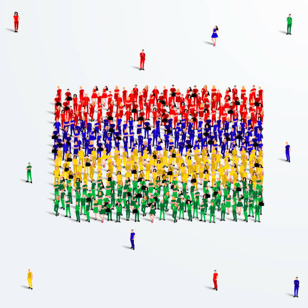istock Mauritius Flag. A large group of people form to create the shape of the Mauritius flag. Vector Illustration. 1309578403