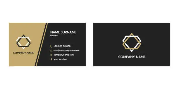 Vector illustration of Elegant vector business card template. Vector format. Gold and dark colors.