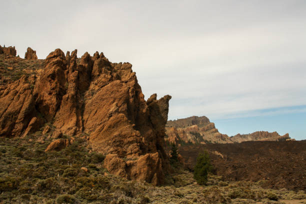 trockene und felsige landschaft des teide nationalparks. - el teide national park stock-fotos und bilder