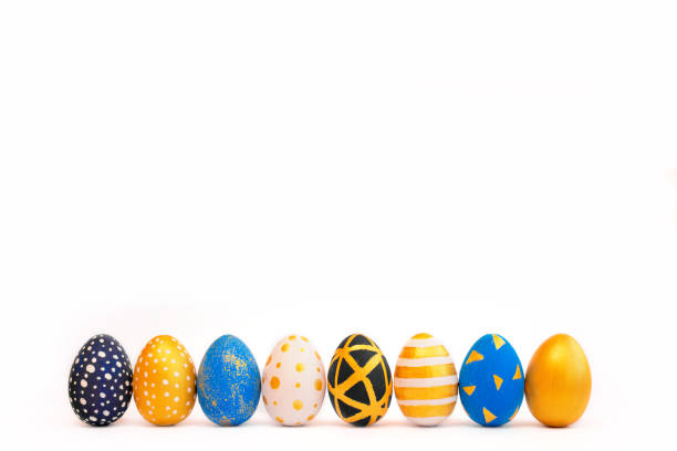 Easter golden decorated eggs isolated on white background
