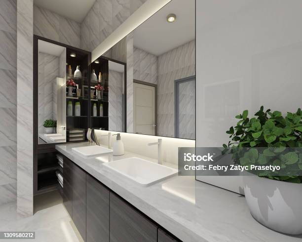 Bathroom Design With Modern Washbasin Cabinet Stock Photo - Download Image Now - Bathroom, Bathroom Sink, Modern