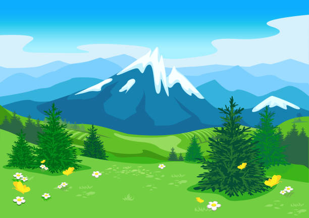 letni krajobraz z kwitnącą łąką - travel nature rural scene outdoors stock illustrations
