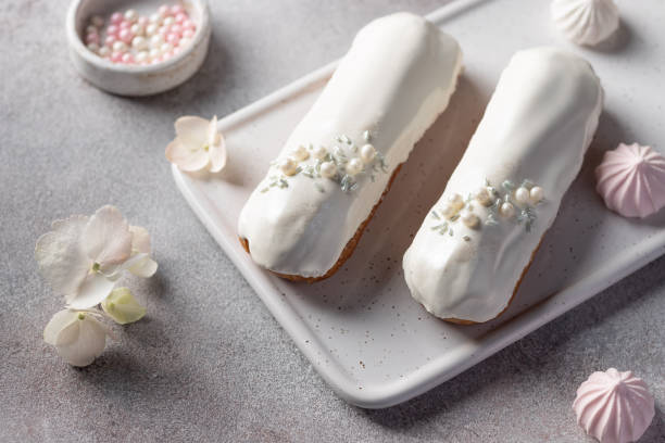 french eclairs with white chocolate topping