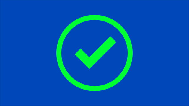 4K. animation red ban cross icon sign and green correct check icon sign in circle isolated on chroma key blue screen background