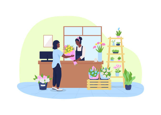 внутри флорист магазин 2d вектор веб баннер, плакат - owner florist sign business stock illustrations