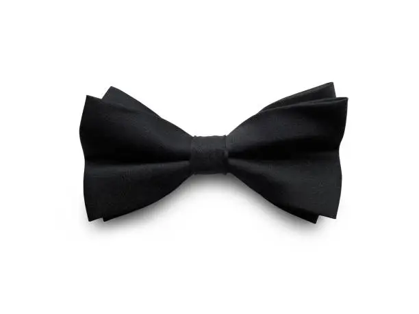 Black bow tie on white background.