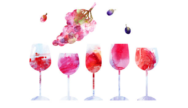aquarell abstrakte weingläser, trauben trauben und beeren - grape red grape red farmers market stock-grafiken, -clipart, -cartoons und -symbole