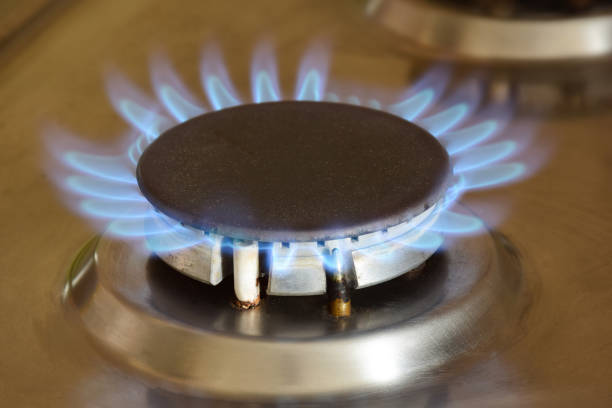 istock Kitchen gas stove with burning hot burner 1309586909