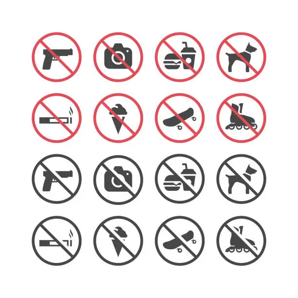 Vector illustration of Red prohibition vector icon set