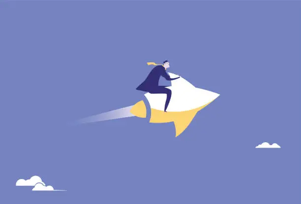 Vector illustration of Business man riding a rocket