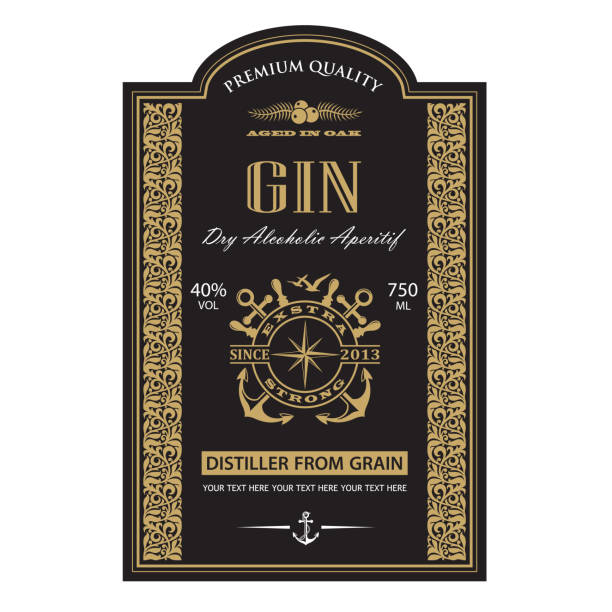 template gin label template gin label with anchor and yacht helm in retro style gin label stock illustrations