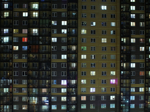 blinking windows of the building at night