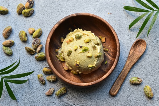 Pistachio ice cream in a bowl