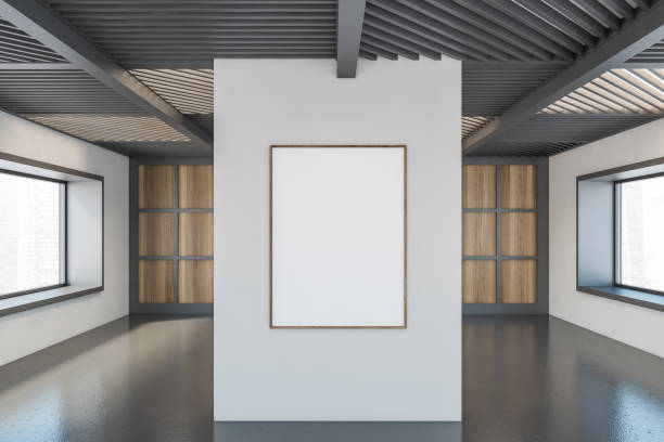 istock Mockup frame in black empty large office room with windows 1309600069