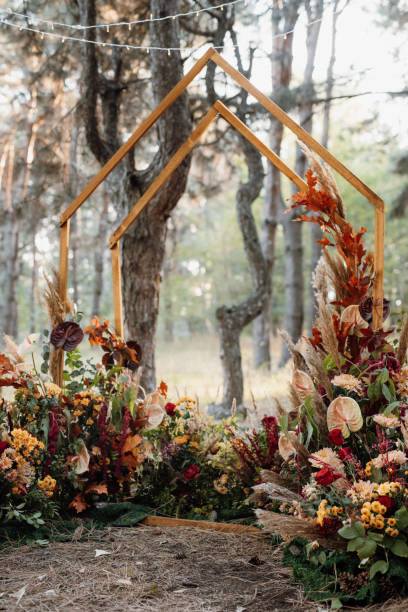 istock wedding ceremony area with dried flowers in a meadow 1309600640