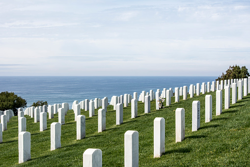 Point Loma, San Diego, California, June 2016 - Photo from the Fort Rosecrans National Cemetery. White marbles and green lawn
