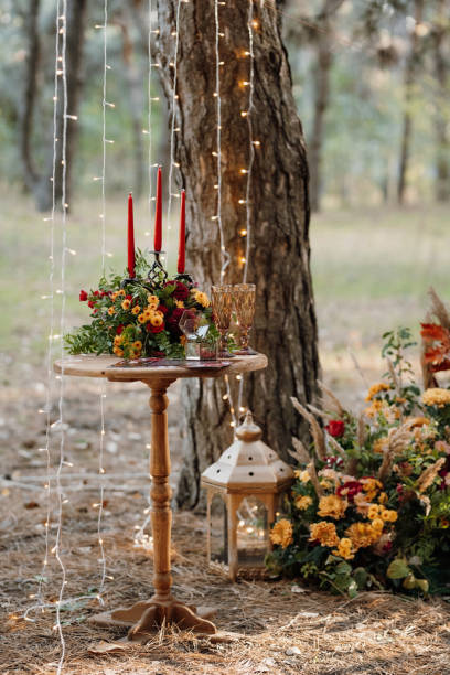 istock atmospheric candle decor with live fire on the banquet table 1309600686