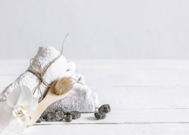 istock Spa composition with bath accessories orchid flower copy space. 1309602280