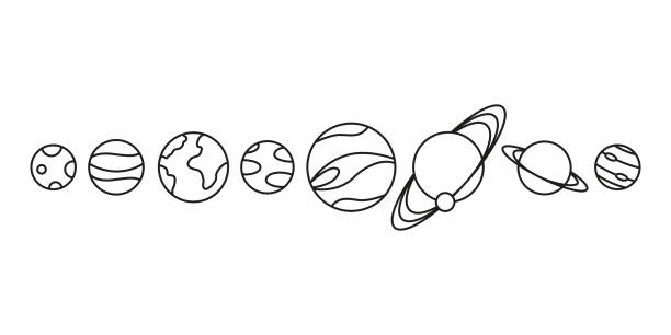 ilustraciones, imágenes clip art, dibujos animados e iconos de stock de planetas iconos lineales - jupiter