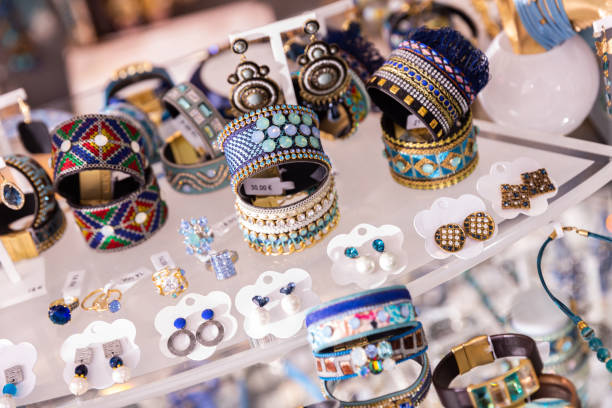 istock Various adornments on showcase in bijouterie shop 1309606368