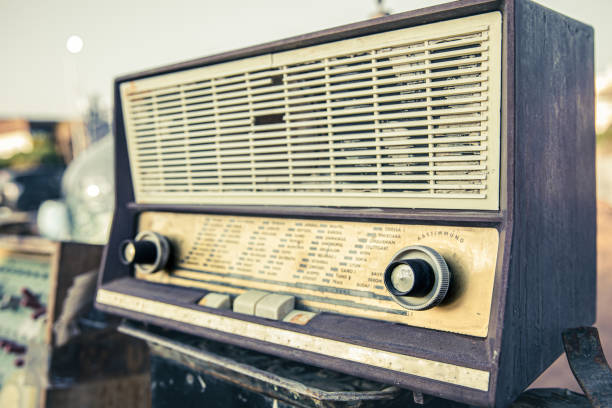 istock Close up old transistor radio in vintage style. 1309606466