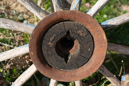 Close up Old wooden wheel