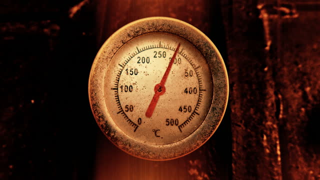 Thermometer shows rise in temperature to hundreds of degrees celsius