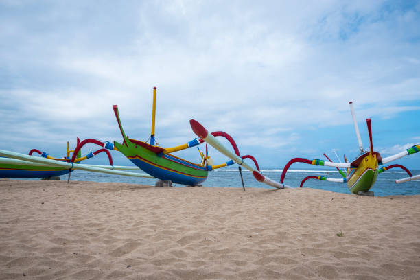 Outriggers on the beach in Sanur, Bali