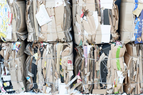 istock Waste paper bales for transfer to a procurement point. Environmental concept. 1309615879