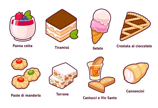 italienische desserts illustration set - biscotti stock-grafiken, -clipart, -cartoons und -symbole