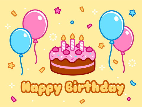 Cartoon Happy Birthday Card Stock Illustration - Download Image Now -  Balloon, Birthday, Cartoon - iStock