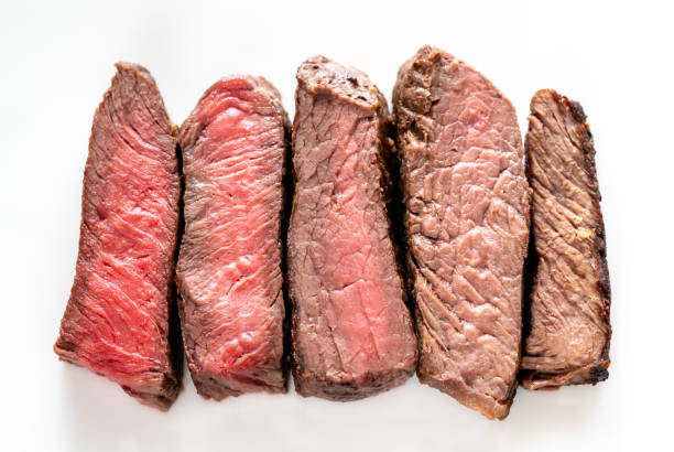Beef steak: degrees of doneness stock photo
