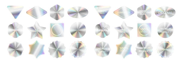 istock Realistic holographic stickers and official seals set. Labels with quality certificate signs 1309630435