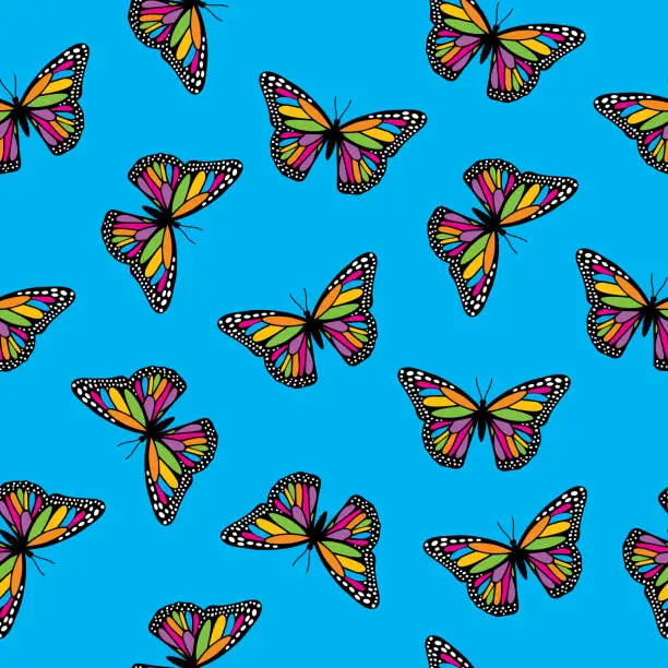 Vector illustration of Colorful Monarch Butterflies Seamless Pattern