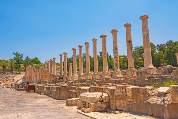 Roman Columns Amongst the Ruins Roman Columns Amongst the Ruins in Beit She'an National Park in Israel beit she'an stock pictures, royalty-free photos & images