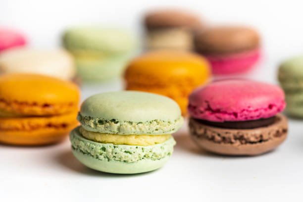 istock Macaroon colorful desserts on white background isolated 1309633436