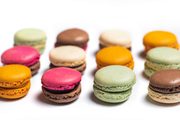 istock Macaroon colorful desserts on white background isolated 1309633444