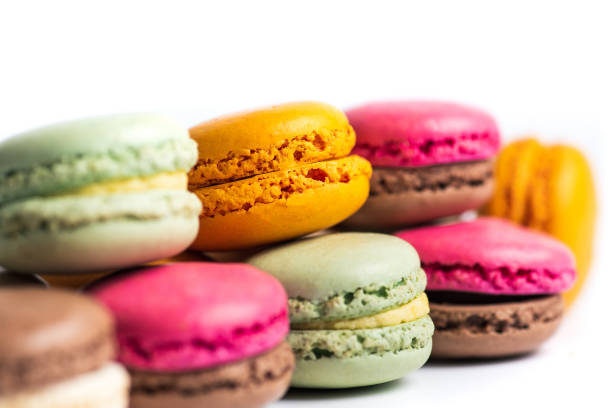 istock Macaroon colorful desserts on white background isolated 1309633489