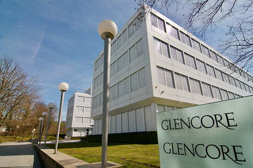 Zug, Switzerland - 26th February 2021 : Glencore company headquarters building in Zug, Switzerland. Glencore is one of the largest commodities trading and mining firm in the world